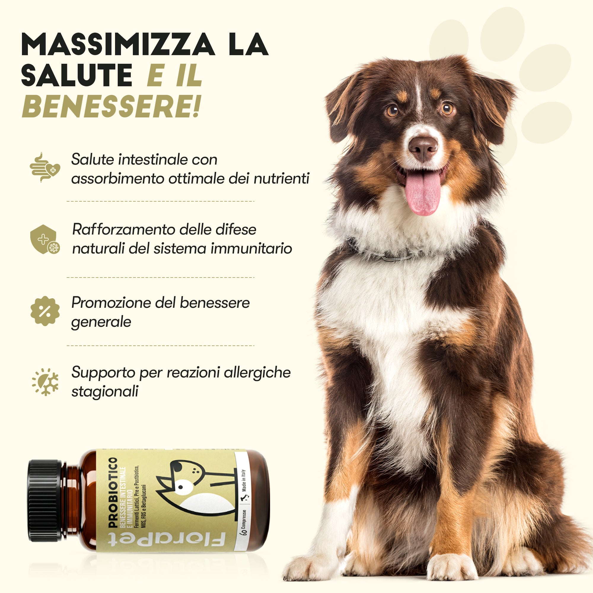 Probiotico per Cani — Supporto Flora Intestinale e Digestione, 60 Compresse