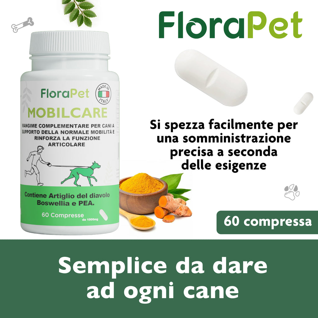 Florapet Mobilcare Integratore Articolazioni Cane 60 Compresse, con Boswellia, PEA, Avovida, CurcuVet, Artiglio del Diavolo, Supporta la Mobilità e Sollievo, Made in Italy